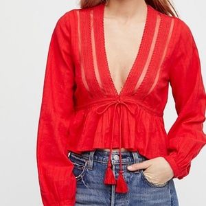 Free People Red Oberoi blouse